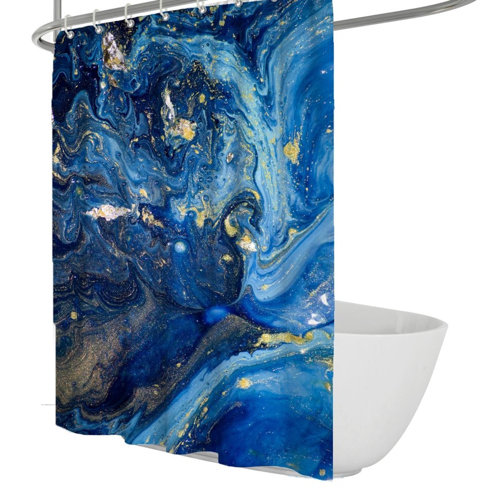 SHUODAOCO Dark Blue Watercolor Shower Curtain Liner, Abstract Marble Texture, 240W x 200L cm