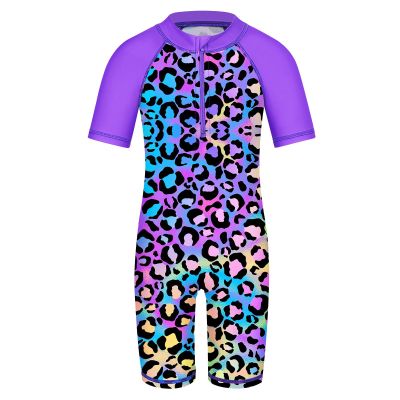 HUAANIUE Girls' Short-Sleeve One-Piece Swimsuit with UV Protection, Ages 3–12