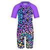 HUAANIUE Girls' Short-Sleeve One-Piece Swimsuit with UV Protection, Ages 3–12 view 1