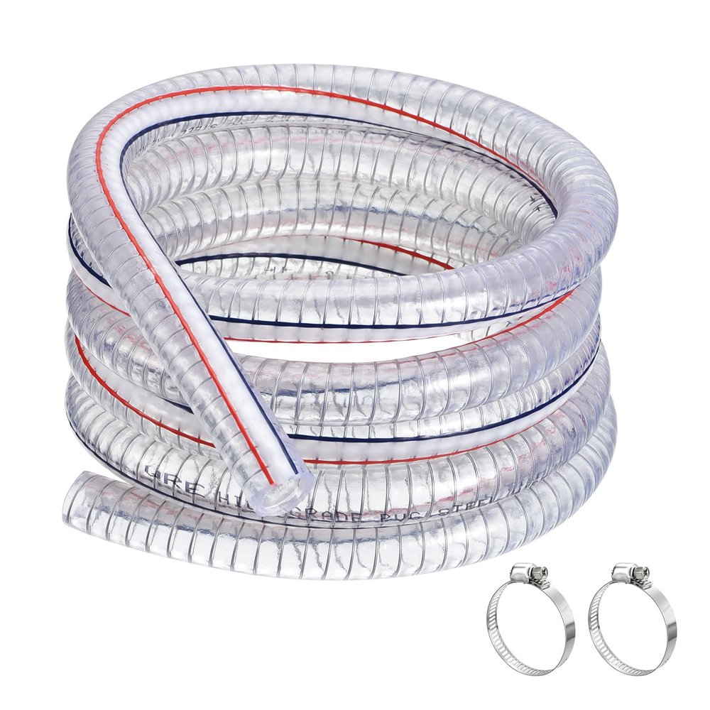 QUARKZMAN 1" ID x 5 ft PVC Steel-Wire-Reinforced Hose, Clear
