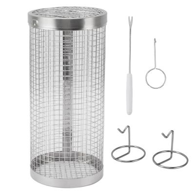 UPQRSG Rollable Grill Basket, Stainless Steel BBQ Grill Basket, Round Camping Grill Mesh Tube with Fork Hook for Vegetables, Fish, and Meat (S)
