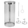 UPQRSG Rollable Grill Basket, Stainless Steel BBQ Grill Basket, Round Camping Grill Mesh Tube with Fork Hook for Vegetables, Fish, and Meat (S) view 1