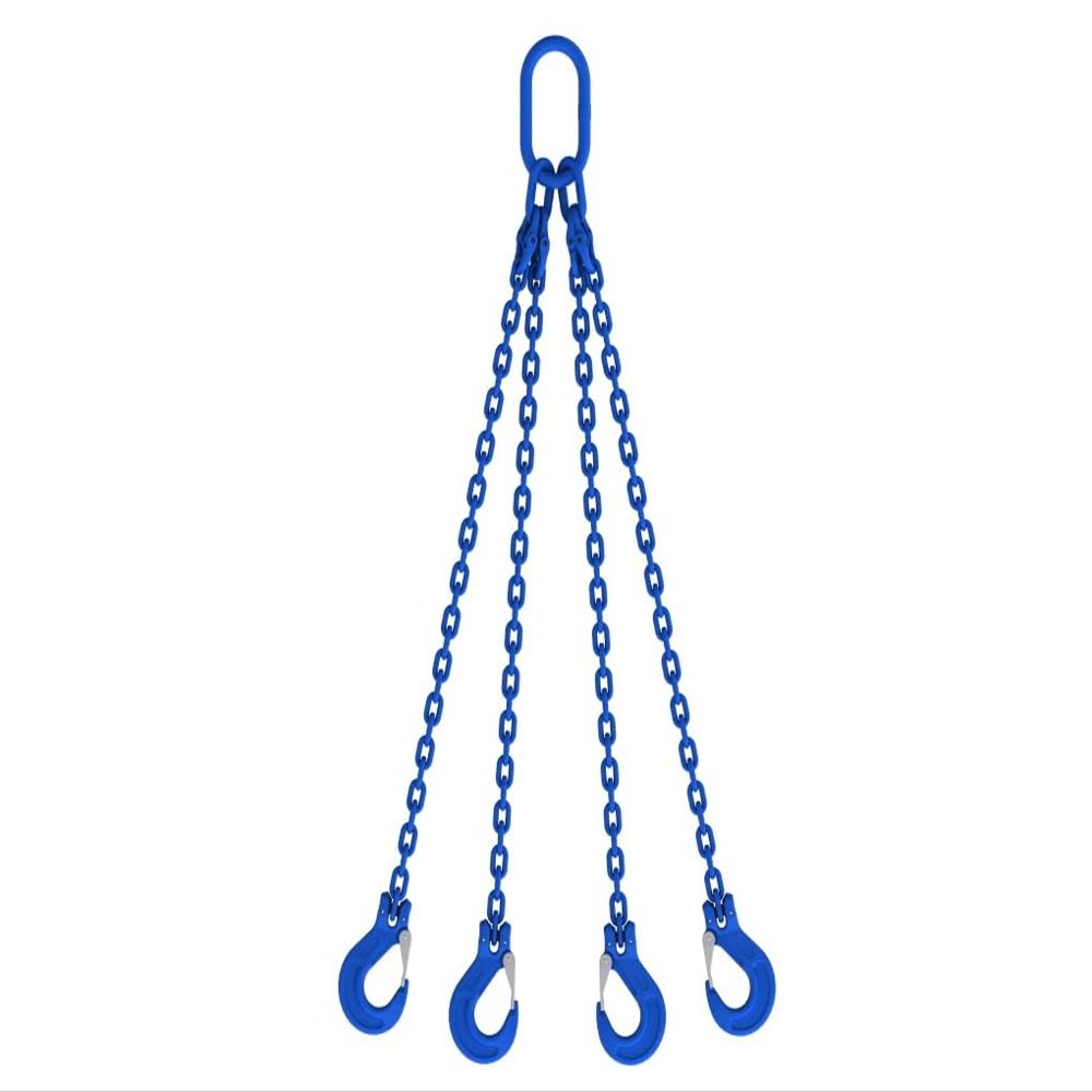 Joma-Tech 4-Leg Chain Sling, 1 m, Grade 10, 8 mm, Blue, with Safety Hooks
