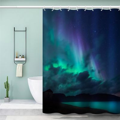 MEVASA Aurora Blue Shower Curtain, 240 x 200 cm, Waterproof, Mold-Resistant, Washable, with 12 Rings