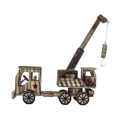 Abaodam Wooden Crane Model, Handmade Retro Excavator Decor
