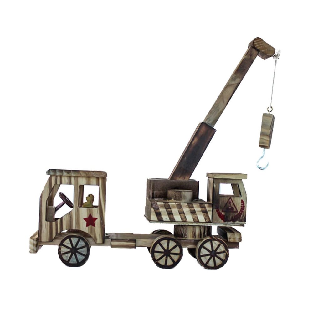 Abaodam Wooden Crane Model, Handmade Retro Excavator Decor