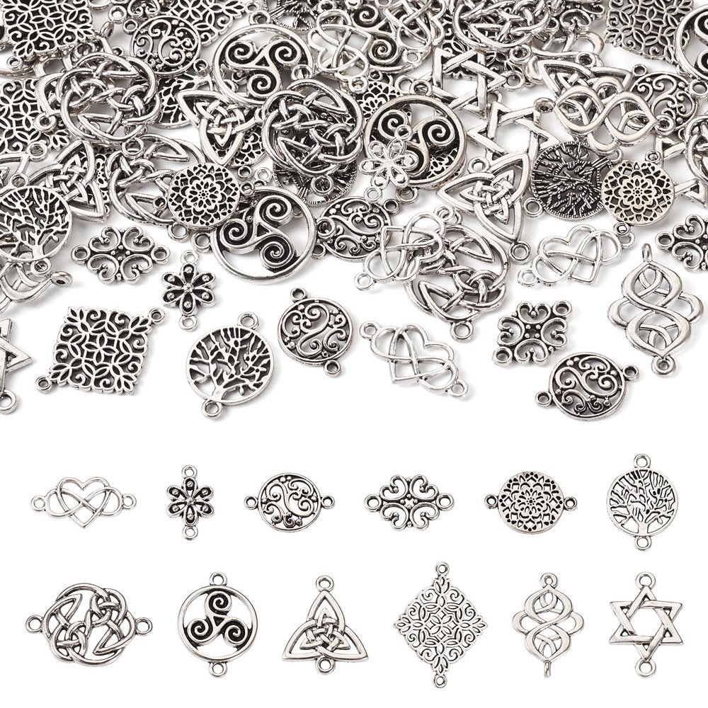 Bestewelry 72-Piece Antique Silver-Tone Tibetan-Style Charm Set