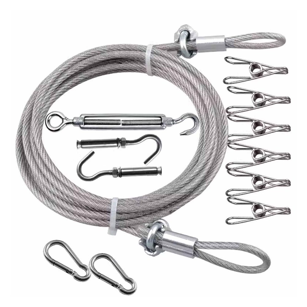 VXHCS 304 Stainless Steel Clothesline, Retractable, Adjustable Cable, for Balcony or Bathroom (5 mm Plastic-Coated, 4 m)