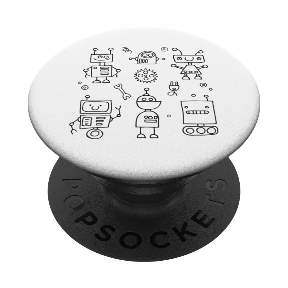 Cute Doodle Robot PopSockets PopGrip with Interchangeable Top