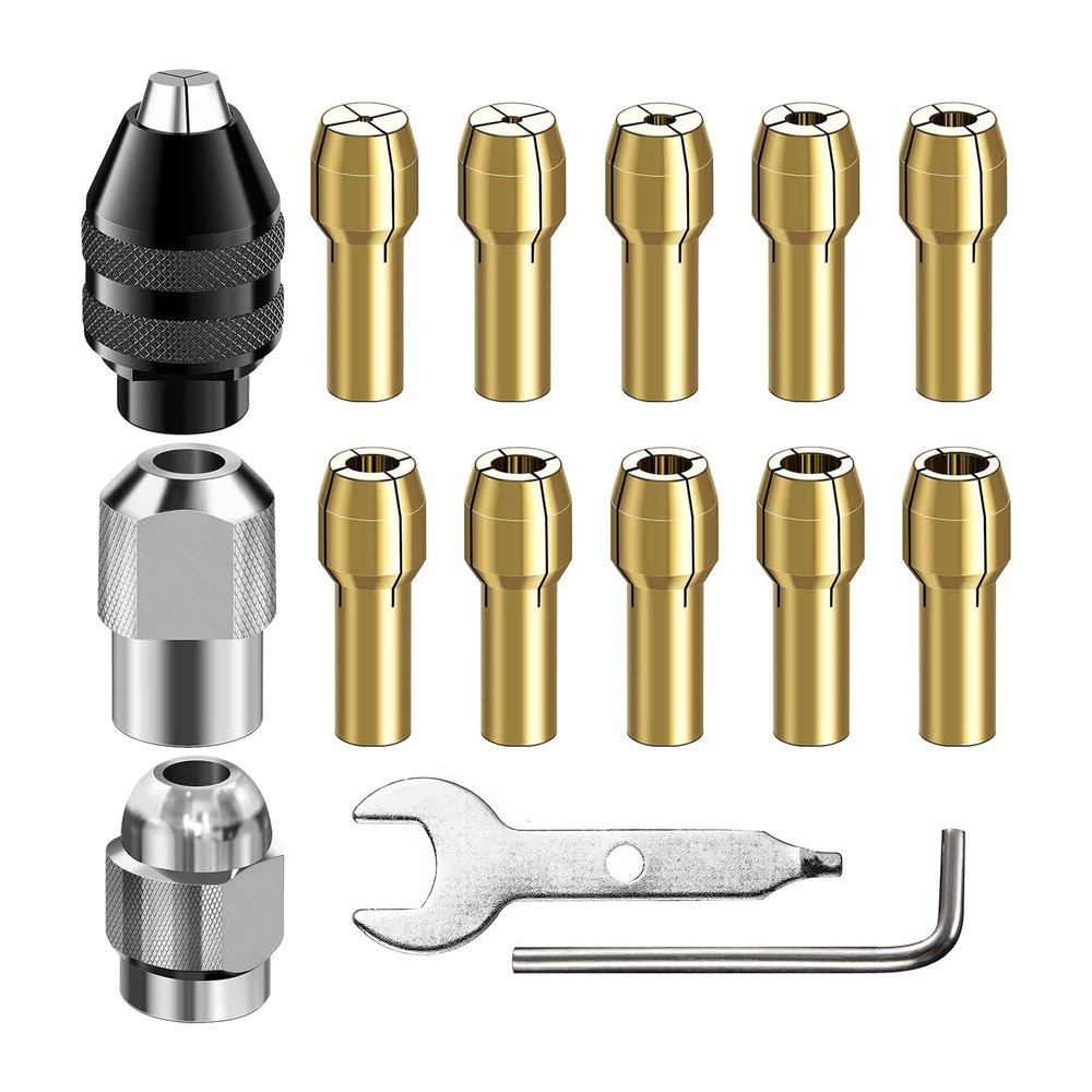 15-Piece Brass Collet Chuck Set for Dremel, 0.5–3.2 mm
