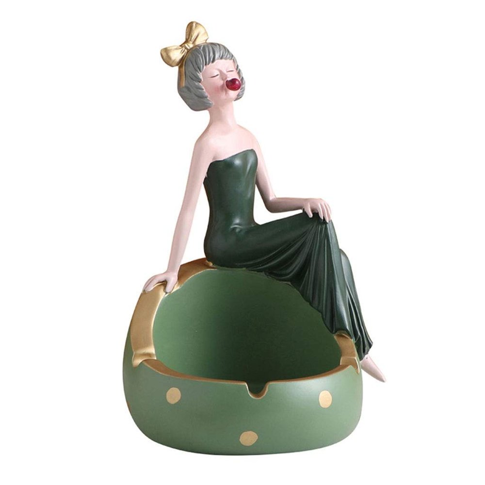 Resin Ashtray Without Lid, Decorative Girl Design, 5.51 x 8.85 in (Color)