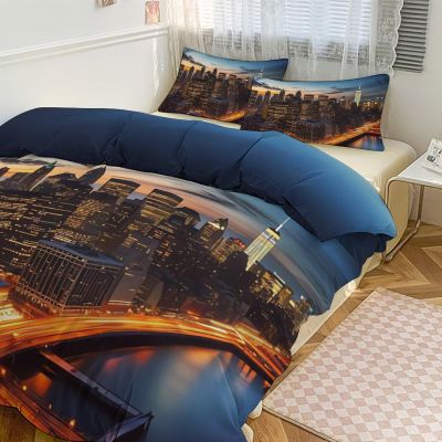 HotcoS Comforter Set, 218.4 x 177.8 cm, New York City Landscape, 3-Piece Reversible Set