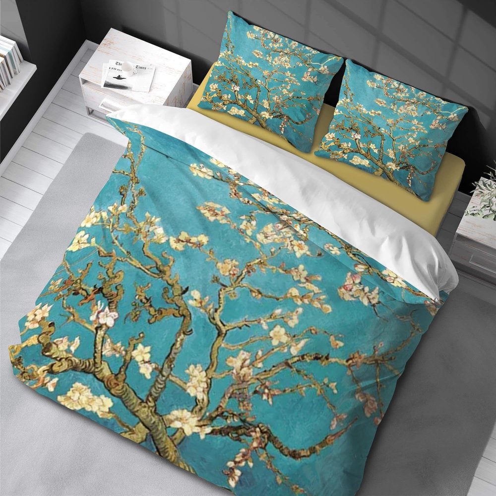 KQZVCU Almond Blossom by Van Gogh Duvet Cover Set, Floral Bedding Set for Girls, Nordic Duvet Cover, Queen/King Size 90 x 200 cm / 48 x 75 cm x 2