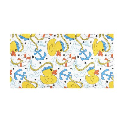 Mnsruu Bath Mat with Small Ducks and Anchor, Soft Plush, Absorbent, Shaggy, Non-Slip, Washable, 39 x 20 in