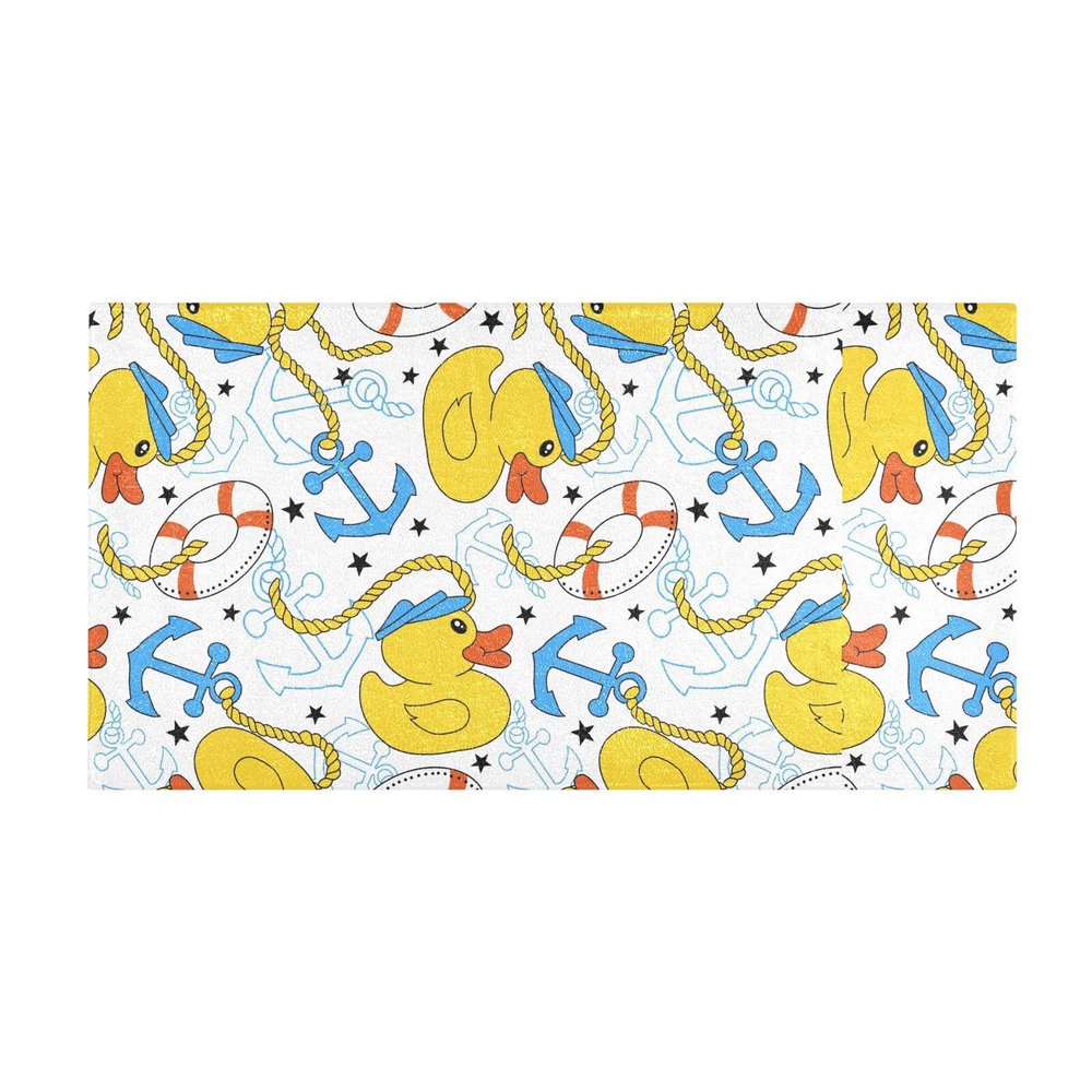 Mnsruu Bath Mat with Small Ducks and Anchor, Soft Plush, Absorbent, Shaggy, Non-Slip, Washable, 39 x 20 in