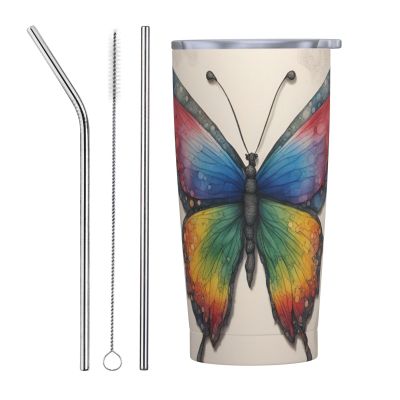 SSIMOO Stainless Steel Travel Tumbler with Rainbow Butterfly Design