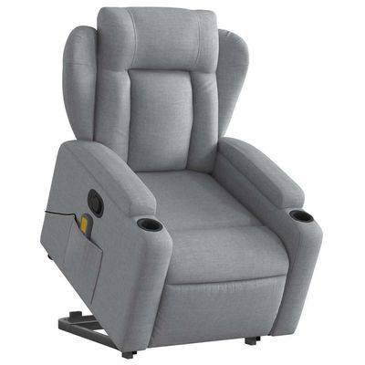 vidaXL Massage Recliner with Lift Assist, Light Gray Fabric