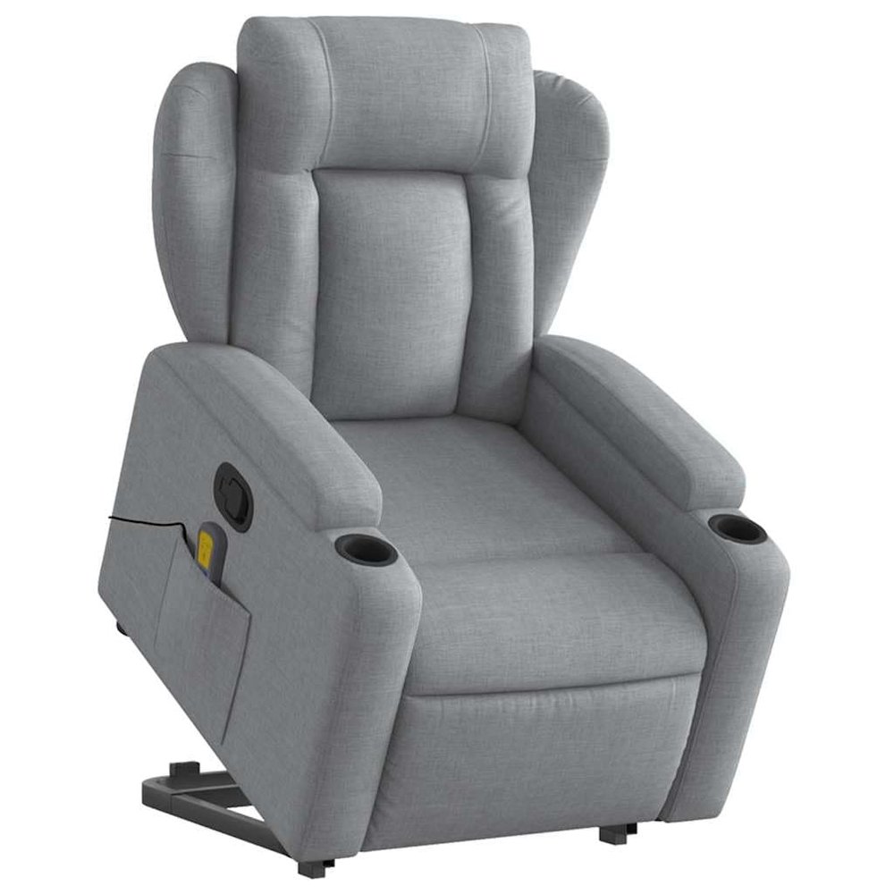 vidaXL Massage Recliner with Lift Assist, Light Gray Fabric
