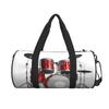 Cool Drum Set Print Round Large-Capacity Travel Bag, Black, One Size view 2