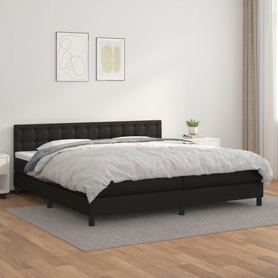 Willood Black Faux Leather Box Spring Bed with Mattress, 200 x 200 cm