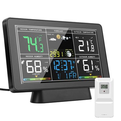 Mulcort Weather Station, Wireless Indoor/Outdoor Thermometer with 7.5-Inch Color Display and Atomic Clock