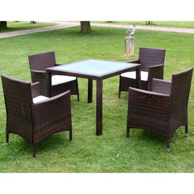 BaraSh 5-Piece Brown Poly Rattan Garden Dining Set with Cushions