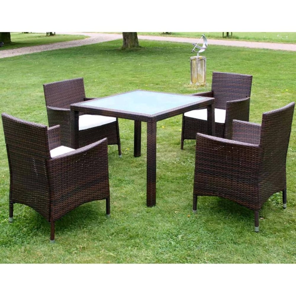 BaraSh 5-Piece Brown Poly Rattan Garden Dining Set with Cushions