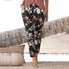 Women's Linen and Athletic Pants, High-Waisted Wide-Leg Black Baggy Jeans, Y2K Training Pants, Polyester-Spandex Bib Overalls, Short Summer Pants view 3