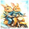Josys Craft Fairy Rice Paper A4 Straw Silk Decoupage Easter Bunnies on Scooter RE6749 view 1