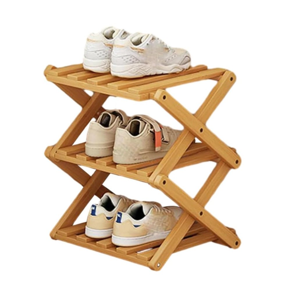 4-Tier Folding Bamboo Shoe Rack, Sturdy Freestanding Organizer for Corners, Doors, Hallways, and Bedrooms