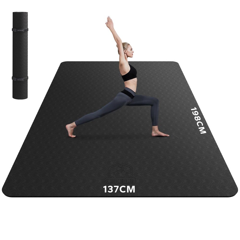HAPBEAR XXL Extra-Wide Yoga Mat, TPE Exercise Mat, Non-Slip, 198 x 137 x 6 mm, Black