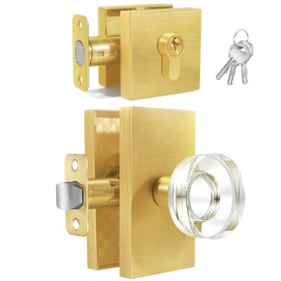 BonKuDoo Door Knob with Latch, Exterior Door Lock Set with Lock and Keys