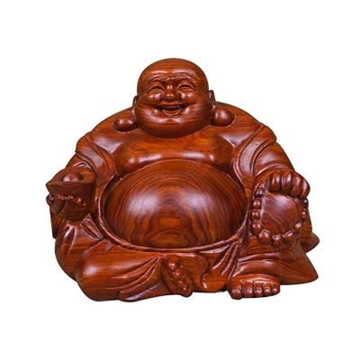 Wooden Hotei Lucky Buddha Statue, Red, Feng Shui Decor