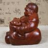 Wooden Hotei Lucky Buddha Statue, Red, Feng Shui Decor view 4