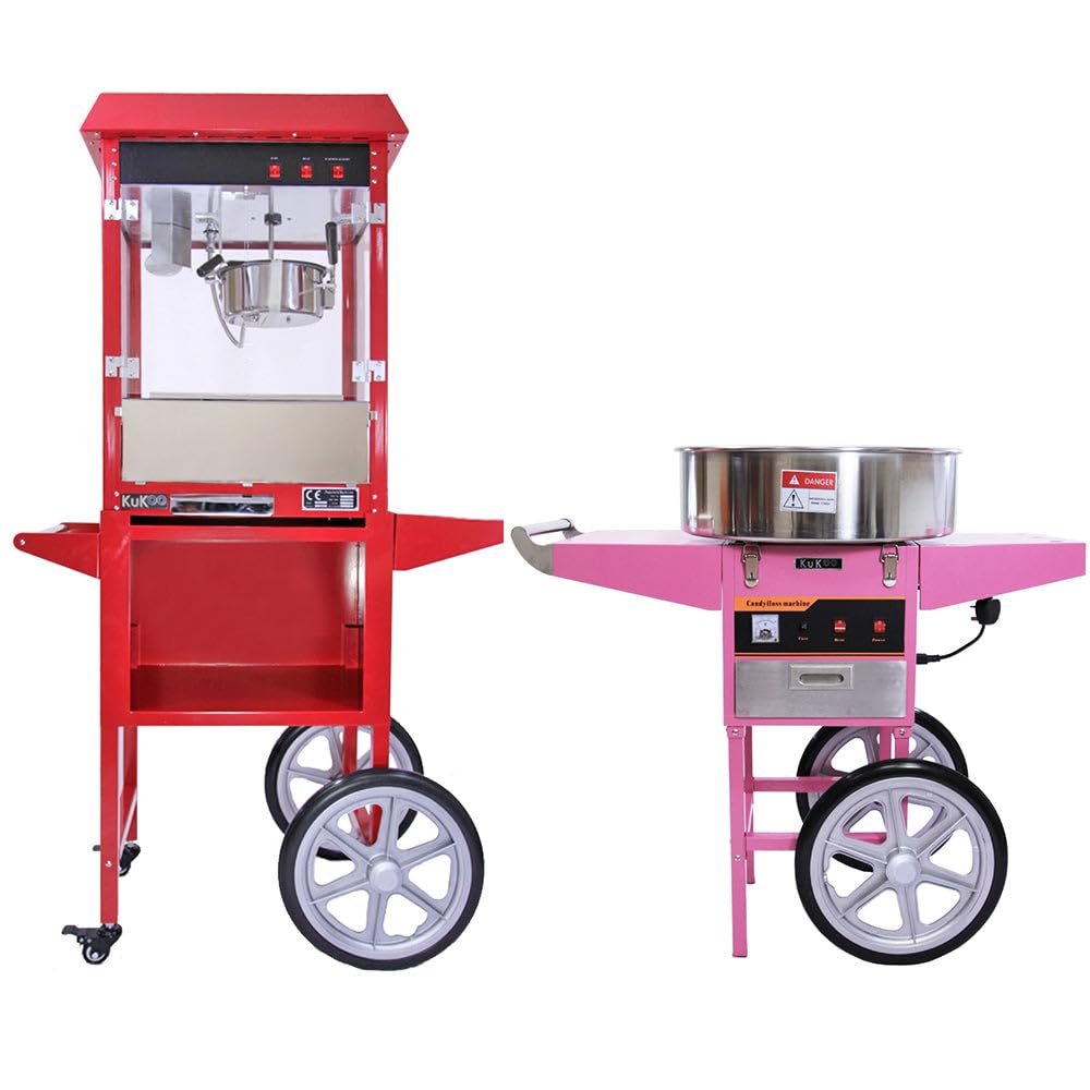 Popcorn and Cotton Candy Machines with Cart, Stainless Steel, 226 g Popcorn Kettle, 50 cm Cotton Candy Bowl
