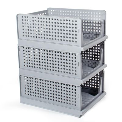 GREELUE Closet Organizer, 3-Pack, Foldable Storage Boxes, Gray