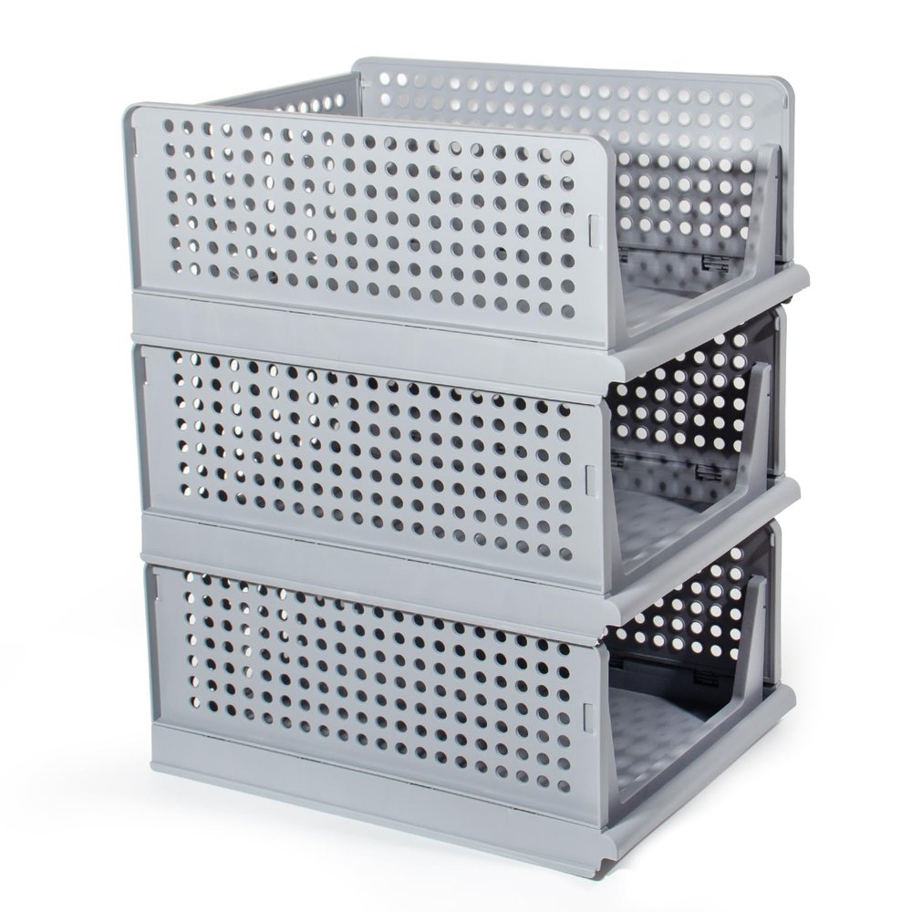 GREELUE Closet Organizer, 3-Pack, Foldable Storage Boxes, Gray