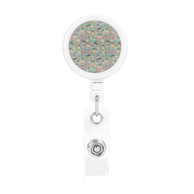 Retractable Badge Holder, Border Terrier Florals Blue