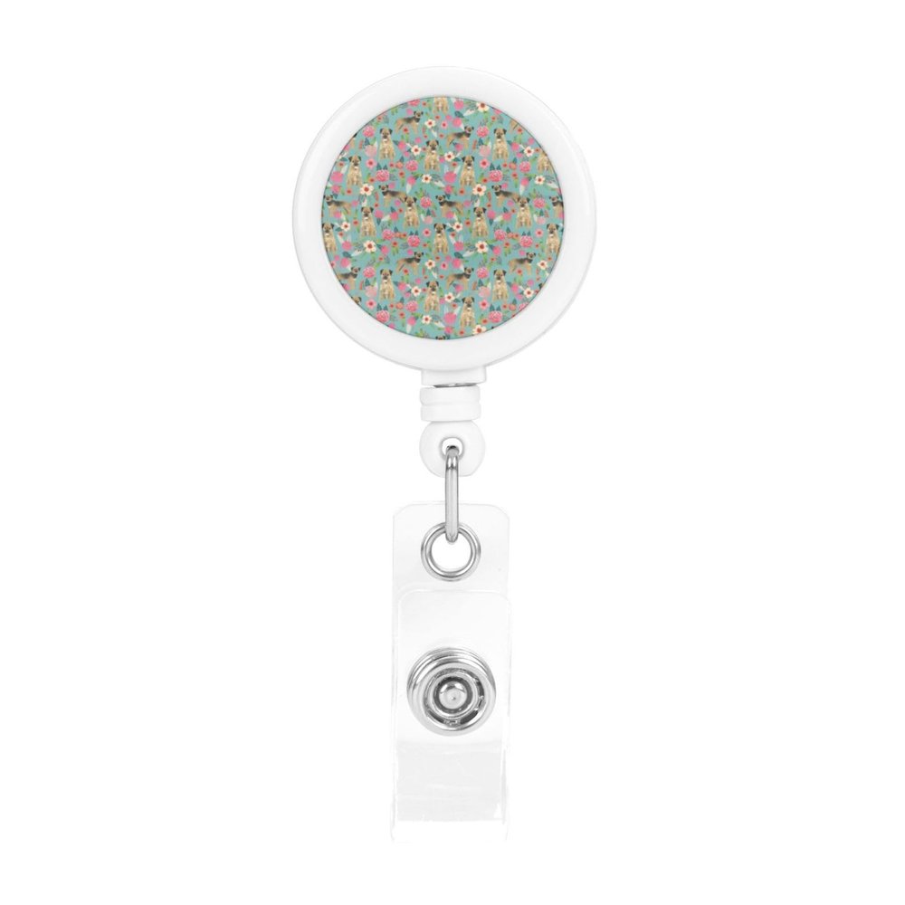 Retractable Badge Holder, Border Terrier Florals Blue