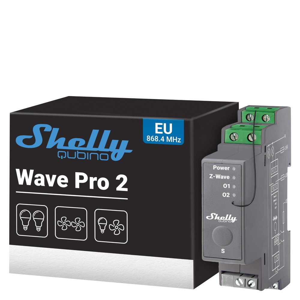 Shelly Wave Pro 2 | Professional 2-Channel DIN-Rail Z-Wave Smart Switch | Dry Contacts | Z-Wave Gateway Required