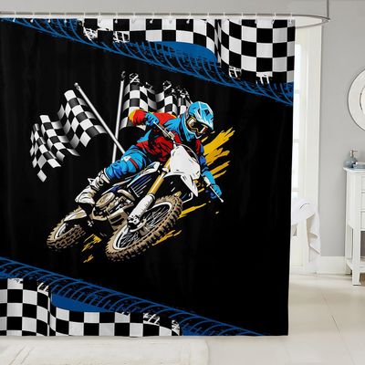 feelingyou Cool Motorcycle Racing Shower Curtain, Black and White Checkered, L