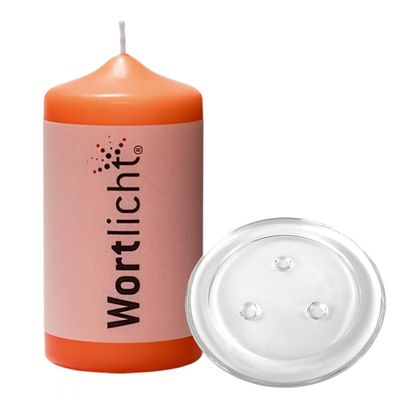 Bulla Design Wordlight Candle with Glass Plate, “Wishes for Life,” Mango