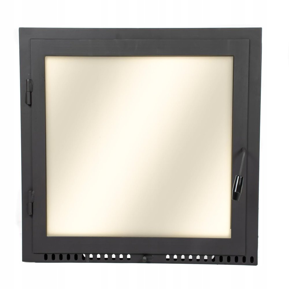 RhineCart Basics Fireplace/Pizza Oven Door, 520 x 420 mm, Heat-Resistant Glass, Steel, Left Hinges