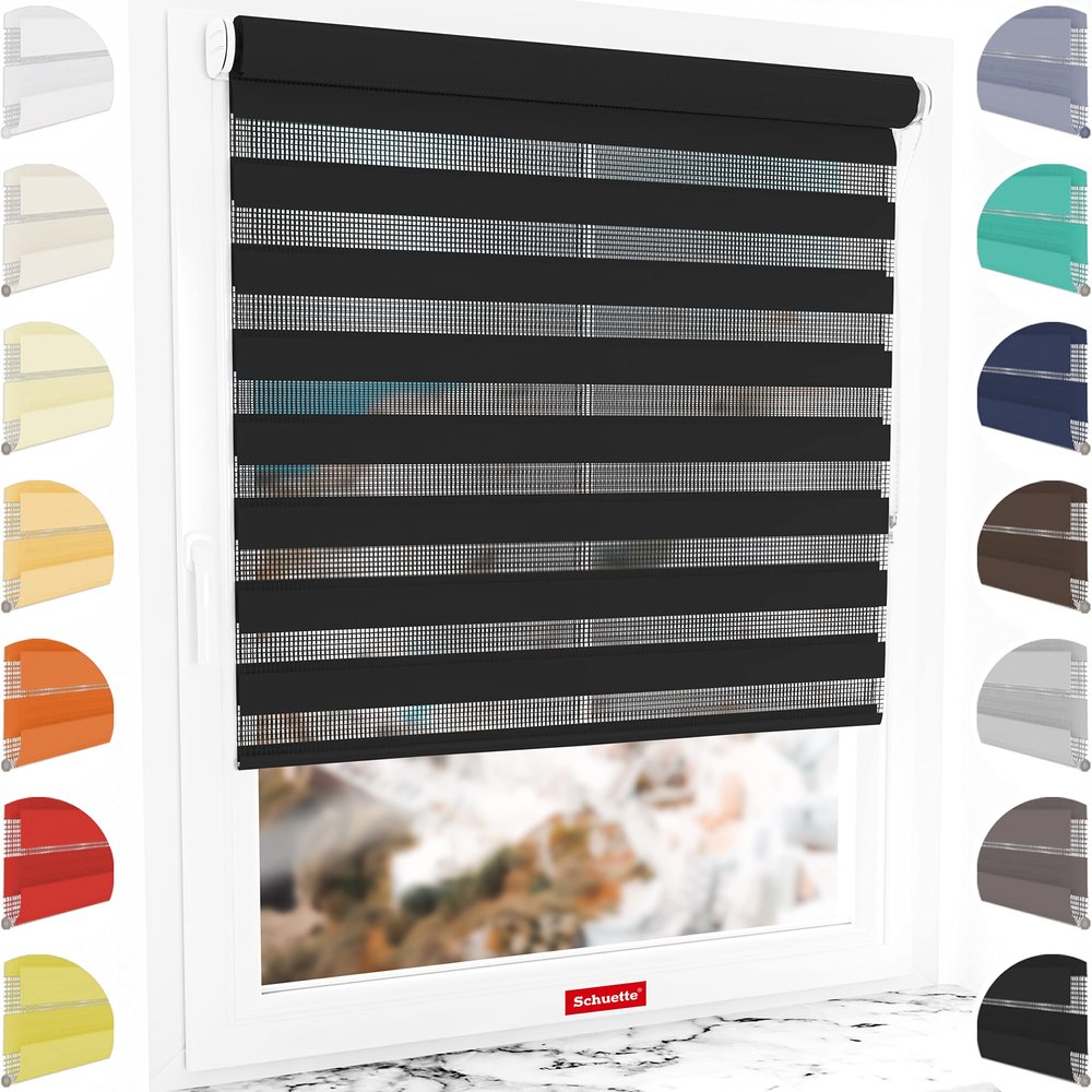 Schuette Black Flag Day & Night Double Roller Shade, 115 x 230 cm, No-Drill or Drill Mount
