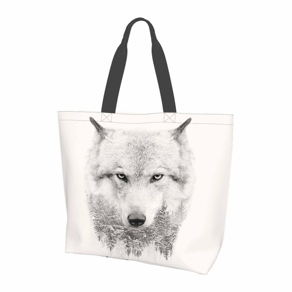 FWJZDSP Stylish Canvas Tote Bag for Women and Girls, Wolf Dangerous Face, Lightweight Medium Reusable Shoulder Bag