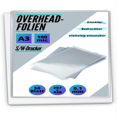 50 A3 OHP Transparencies for B&W Laser Printers and Copiers