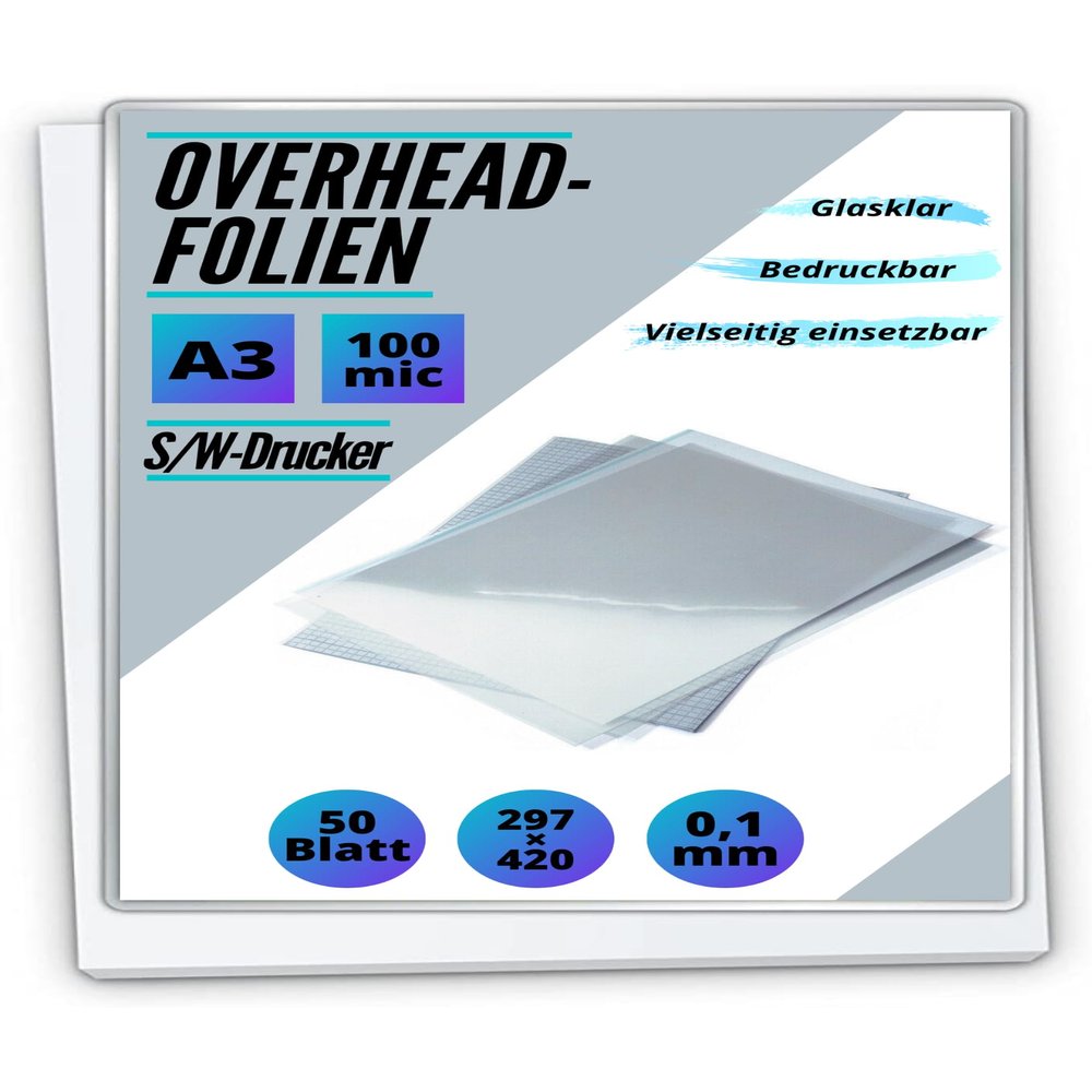 50 A3 OHP Transparencies for B&W Laser Printers and Copiers