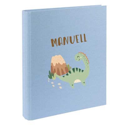 minimutz Personalized Kids' Certificate Folder with Name, Dino Design, Linen, Light Blue