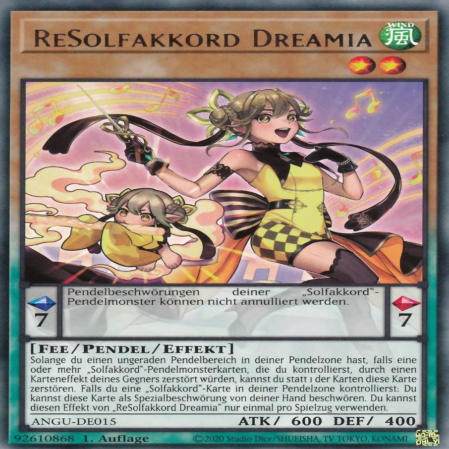 ANGU-DE015 - ReSolfakkord Dreamia - Rare - 1st Edition - German - Ancient Guardians - with LMS Trading Field Center Card - Yu-Gi-Oh!