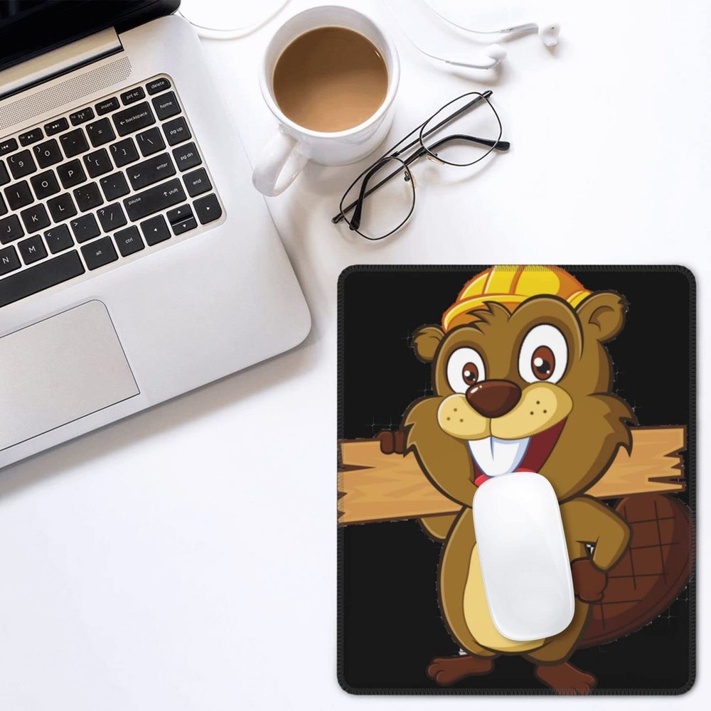 VducK Gaming Mouse Pad, Cartoon Beaver, Printed, Square, Waterproof, Non-Slip Rubber Base, 20.1 x 24.1 cm